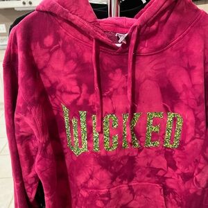 Gildan Pink Tie-Dye Hoodie with Green 'Wicked' Print